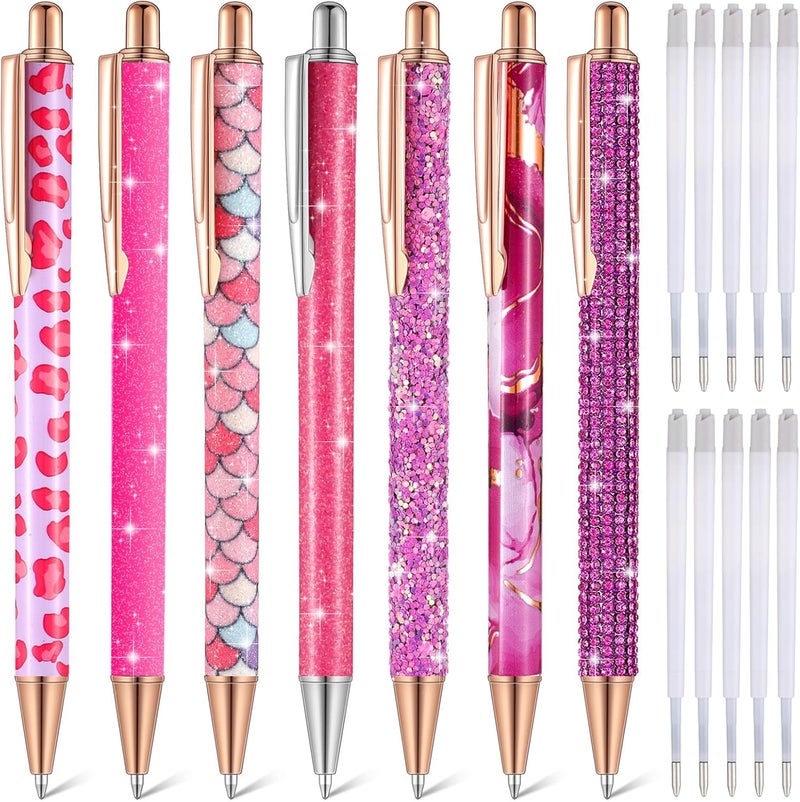 Sherr 7 Pcs Fancy Pens for Women Cute Sparkly Glitter Pens with 10 Pcs Black Ink Refills Pretty Gifts for Girls Office School Christmas Graduation(Lovely) - Image 1